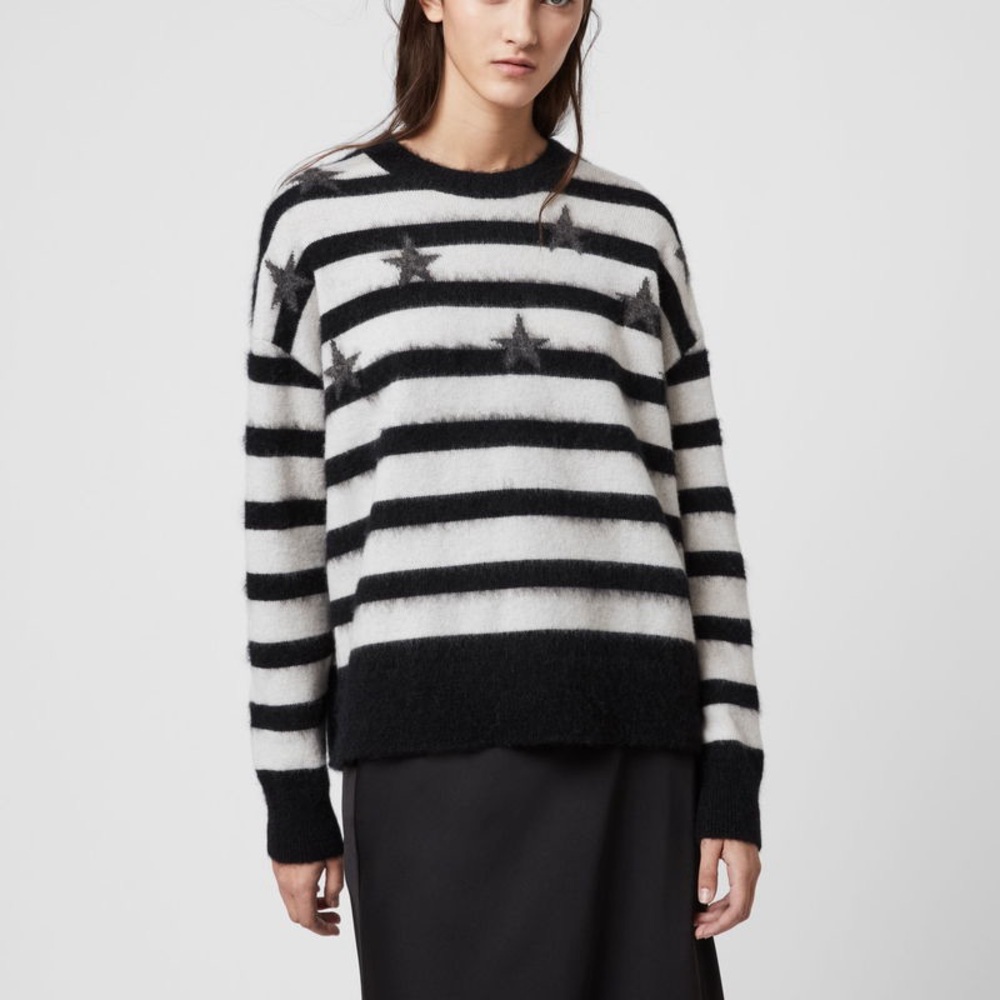All Saints Stars Crew Jumper - Black & White - Size S
